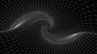 Soyut geometrik yer-in beyaz çizgiler eğri. Animasyon. Tek renkli koyu uzayın üç boyutlu dokular ile bozuk alanı