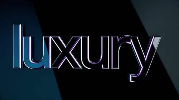 Beschriftung Luxus. Animation. Volumetrischer Luxus-Schriftzug mit glänzender Oberfläche reflektiert hellen Glanz auf dunklem, isoliertem Hintergrund — Stockvideo