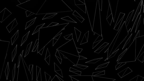 Espace abstrait de déplacement de triangles tranchants. Animation. Triangles pointus sombres se rassemblent dans l'espace en spirale. Les triangles brisés sont réunis en une seule spirale — Video