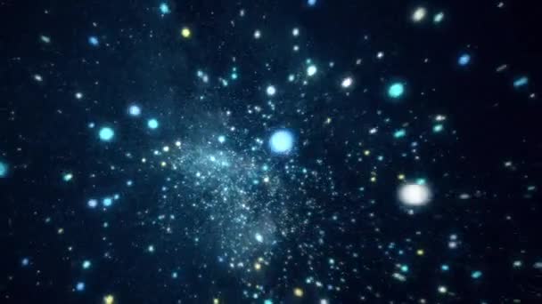 Abstracte kosmische ruimte met heldere sterren. Animatie. Verplaatsen onder heldere fonkelende sterren in het heelal van heldere nacht — Stockvideo