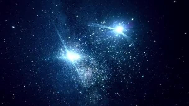 明るい星と抽象的な宇宙空間。アニメーション。明確な夜の宇宙空間で明るく輝く星の間で移動 — ストック動画