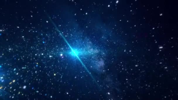 Espacio cósmico abstracto con estrellas brillantes. Animación. Moviéndose entre brillantes estrellas brillantes en el espacio exterior de la noche clara — Vídeos de Stock