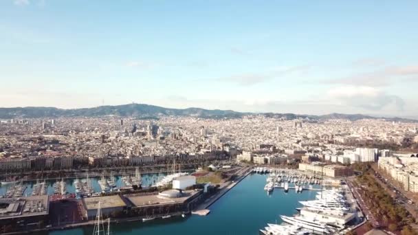 Bateau de croisière énorme dans le Bay.Stock. Vue de dessus d'une immense ville avec un port de plaisance. Un beau pays pour voyager — Video