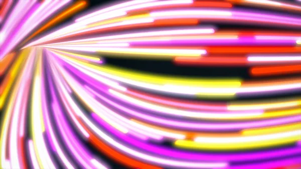 Virvlande abstrakt bana med färgade linjer snabb. Animation. Energi kanal med virvlande vändningar genomsyras av färgglada ljusa linjer som rör sig snabbt — Stockfoto