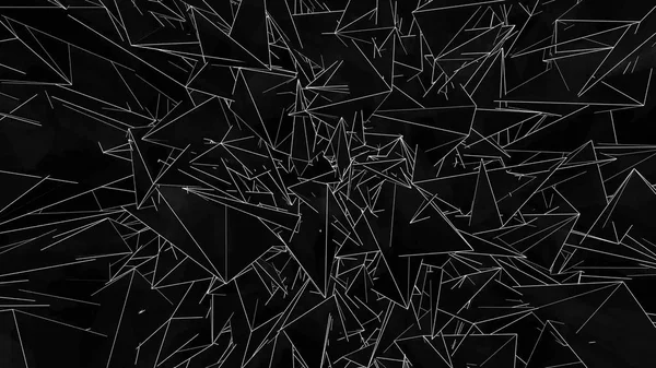 Espacio abstracto de los triángulos agudos en movimiento. Animación. Triángulos oscuros y afilados atravesando el espacio. Espacio espejo roto de los triángulos en movimiento — Foto de Stock