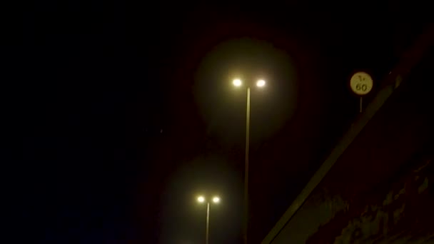 Nuit illuminée par les lampadaires. Des actions. Lampadaires sur l'autoroute la nuit — Video