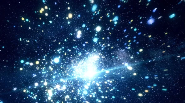 밝은 별과 추상 우주 공간입니다. 애니메이션입니다. 맑은 밤의 우주 공간에 밝고 반짝이 별 사이에서 이동 — 스톡 사진