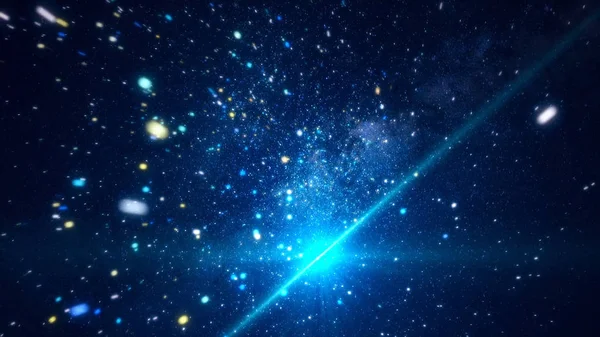 Αφηρημένο κοσμικό χώρο με τα φωτεινά αστέρια. Κινούμενα σχέδια. Μετακίνηση ανάμεσα σε φωτεινά αστέρια αφρώδη σε εξωτερικό χώρο του σαφής νύχτα — Φωτογραφία Αρχείου