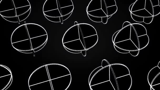 Animáció a metsző fehér körökben. Forgó összetett geometriai formák, a fekete háttér absztrakt animáció — Stock videók