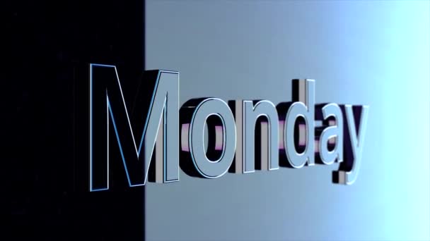 Texto de animación palabra lunes. Día de animación de la semana del lunes con contornos audaces sobre fondo negro — Vídeos de Stock