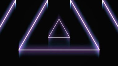 Güzel soyut üçgen tünel neon ışıklı siyah arka plan, sorunsuz döngü üzerinde hareketli hızlı hatları. Animasyon. Hiç durmadan hareket geometrik şekiller mor ile fütüristik tünel.