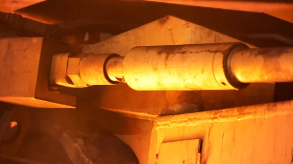 Close up for mechanism detail, steel production at a metallurgical plant. Stock footage. Heavy industry and steelworks. — Stock Photo, Image