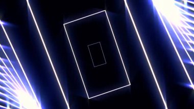 Neon mavi dikdörtgenler ile Soyut Dijital desen geriye doğru hareket, Dikişsiz döngü. Animasyon. Geometrik rakamlar siyah arka planda hızlı hareket.