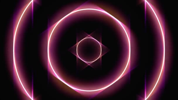 Світлові рамки кола розширюються і швидко рухаються один за одним, безшовна петля, енергетична концепція. Анімація. Червоний неоновий тунель круглої форми на чорному тлі, безшовна петля . — стокове відео