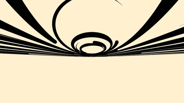 ベージュの背景に黒の広い曲線の抽象的な美しい速い動き、シームレスなループ。アニメーション。円を回転して円弧状の線を移動する. — ストック写真