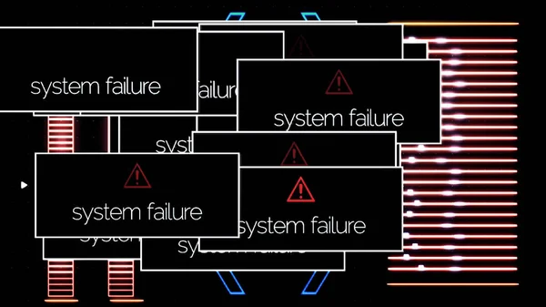 Abstract laptop screen with system damage error messages and signal noise, cyber security concept. Animation. System failure pop ups on the computer monitor change into normally running program.