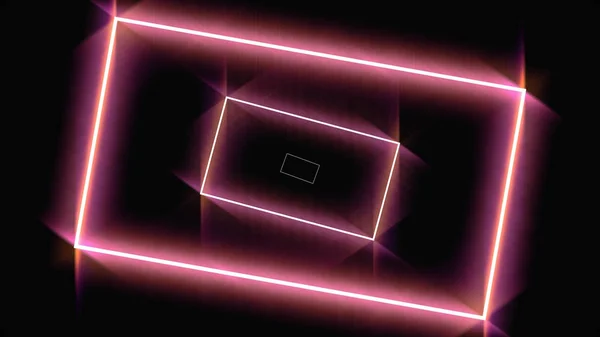 Abstract background with neon red rectangles moving one by one on black background, seamless loop. Animation. Glowing geometrical figures fly in an orderly manner.