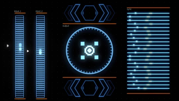 Kaltblaues futuristisches Interface eines modernen Computerprogramms, detaillierter abstrakter Hintergrund. Animation. Bewegte Indikatoren der Kommandozentrale Computer, Verarbeitung von Daten. — Stockfoto