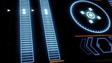 Radar rotasyonu, ekran bilgisayar verileri, yüksek teknoloji konsepti ile hedef tarayıcı. Animasyon. Dizüstü bilgisayar ekranı ve çalışan program için yakın.