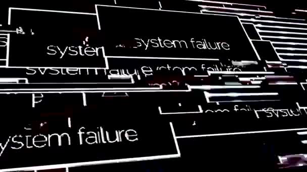 Close-up voor computersysteem crash en Signal glitch op zwarte achtergrond, monochroom. Animatie. Computer scherm met falen systeemberichten. — Stockvideo