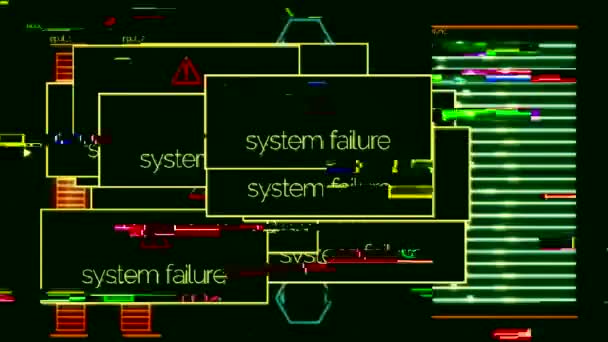 Systemfel pop ups med on-off signal, program fel. Animation. Systemet misslyckades meddelanden över hela dator skärmen och brus, glitch signal. — Stockvideo