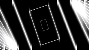 Neon Beyaz dikdörtgenler ile Soyut Dijital desen geriye doğru hareket, tek renkli, kesintisiz döngü. Animasyon. Geometrik rakamlar siyah arka planda hızlı hareket.