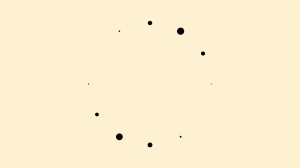 Icono redondo de carga sobre fondo beige claro con burbujas negras parpadeantes. Animación. Círculos pequeños giratorios en forma de círculo centrado . — Vídeo de stock