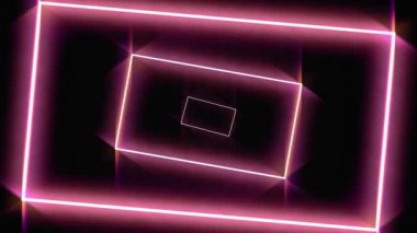 Neon kırmızı dikdörtgenler ile soyut arka plan siyah arka planda tek bir hareket, kesintisiz döngü. Animasyon. Parlak geometrik şekiller düzenli bir şekilde uçuyor.