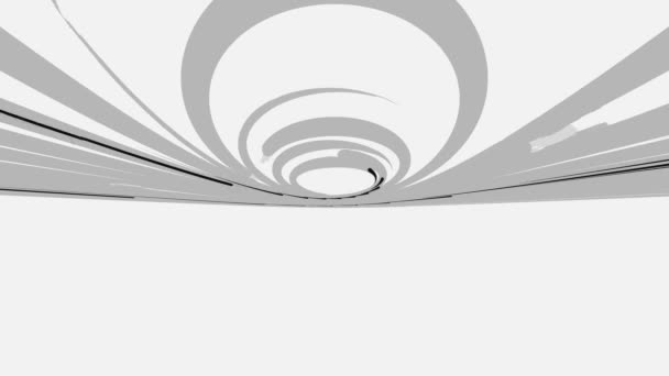 Abstracto hermoso movimiento rápido de líneas curvas anchas grises y negras sobre fondo blanco, lazo sin costuras. Animación. Círculo giratorio y rayos arco en movimiento, monocromo . — Vídeo de stock