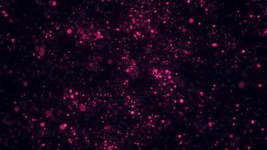 Siyah arka plan üzerinde dönen bokeh alanı ile soyut arka plan. Animasyon. Siyah arka plan üzerinde hareketli renkli parlayan parçacıklar ile boşluk. Kozmik yıldızlı uzay gibi