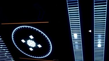 Siyah arka planda aralıklı sinyal ile bilgisayar programı çalıştırmak için yakın. Animasyon. Değişen göstergelerle soyut işleyen program.