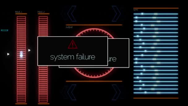 黒の背景、モノクロのコンピュータシステムのクラッシュや信号のグリッチのためにクローズアップ。アニメーション。失敗システムメッセージのあるコンピュータ画面. — ストック動画