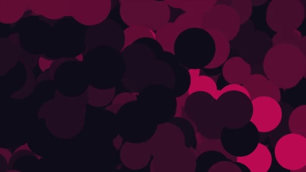 Mooie bubbels vliegen eindeloos van links naar rechts en veranderende kleuren. Animatie. Chaotische paarse, roze en Lila cirkels vloeiend en knipperend, naadloze lus. — Stockvideo
