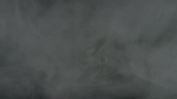 Frammenti di fumo che scorrono su sfondo nero. Filmati delle scorte. Belle nuvole bianche di fumo che si muovono lentamente isolate su sfondo scuro . — Video Stock