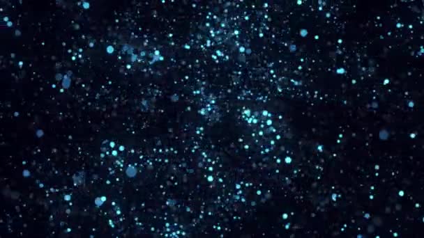 Animação abstrata de rotação de partículas azuis cintilantes sobre um fundo preto. Filmagem. Animação colorida — Vídeo de Stock