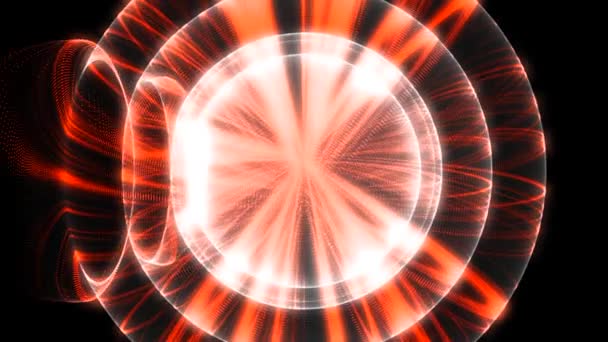 Abstrakte Animation mehrerer Kugeln mit bunten Neonlinien, die sich im Kreis bewegen, mit welligen Farblinien auf schwarzem Hintergrund. Filmmaterial. Bunte Animation — Stockvideo