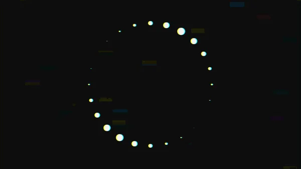 Animação abstrata de bolhas brancas grandes e pequenas movendo-se sobre o círculo em um fundo preto com alguma interferência eletrônica. Animação. Animação em preto e branco — Fotografia de Stock