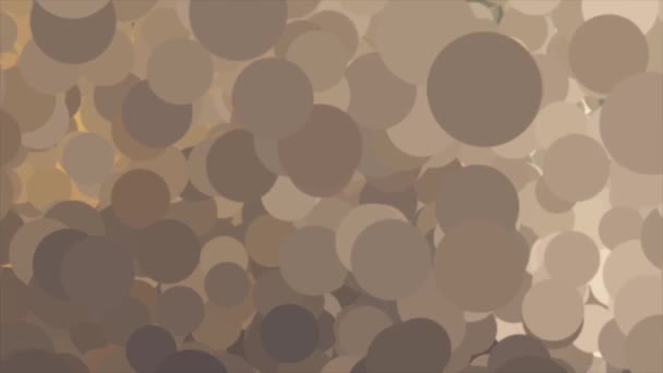 Fondo abstracto con nube en movimiento de muchos círculos de diferentes colores. Animación. Burbujas marrones, amarillas, beige que fluyen en un círculo, amplio espectro de colores . — Vídeo de stock