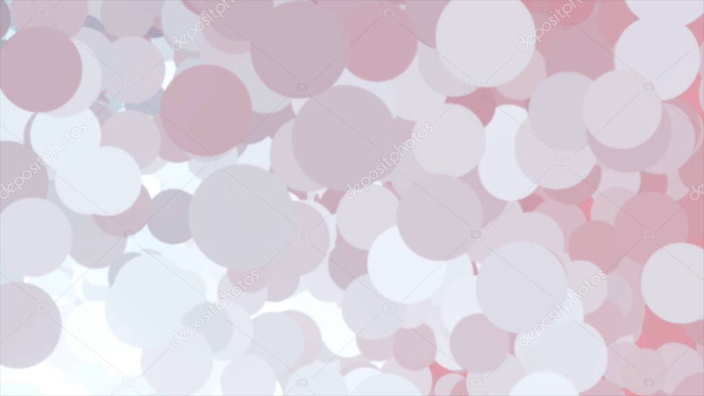 Beautiful abstract animation of colorful circles rotation changing their color from white and pink to blue. Animation. Colorful abstraction