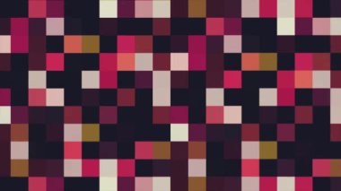 Yanıp sönen kareler, kesintisiz döngü ile renkli pikselli animasyon. Animasyon. Siyah, kırmızı ve kahverengi mozaik parıldayan geometrik desen.