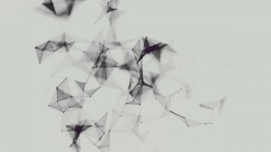 Hareket halindeki siyah ağ, beyaz arka plan üzerinde siyah üçgenlerin soyut bulutu. Stok. Pleksus bağlantıları, tel çerçeve, dikişsiz döngü ile geometrik arka plan.
