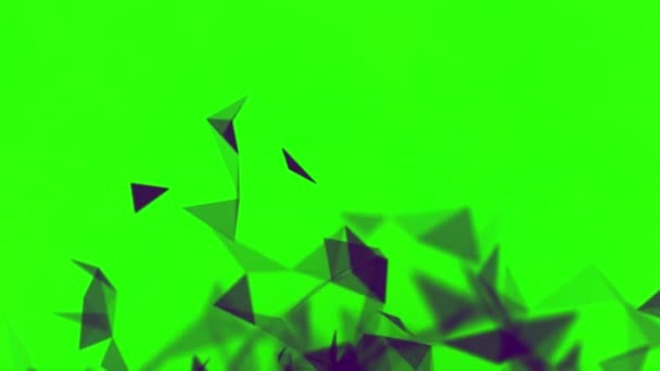 Animation colorée avec des triangles mobiles, peinture abstraite en cristal. Des actions. Petits triangles noirs clignotants clignotant sur fond vert . — Video