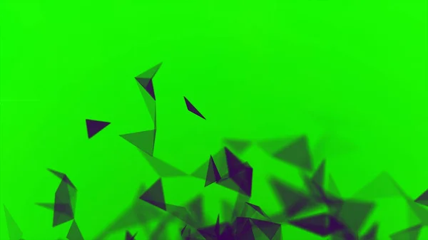 Animation colorée avec des triangles mobiles, peinture abstraite en cristal. Des actions. Petits triangles noirs clignotants sur fond vert, boucle transparente . — Photo