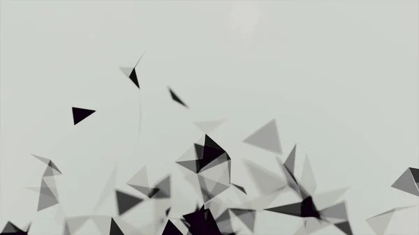 Abstrakte schwarze Wolke von Dreiecken, die auf weißem Hintergrund schweben, monochrom. Aktien. magnetisierende Bewegung geometrischer Figuren, nahtlose Schleife. — Stockfoto