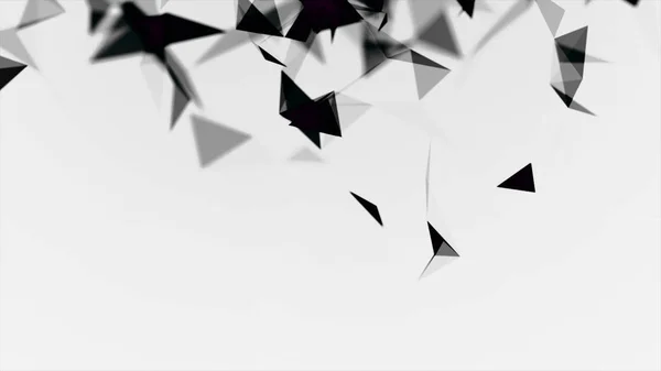 Abstract black cloud of triangles floating on white background, monochrome. Stock. Magnetizing movement of geometrical figures, seamless loop. — Stock Photo, Image