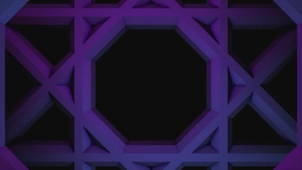 Colorful animation of moving squares with hexagons inside, seamless loop. Animation. Geometrical figures moving towards the camera on black background. — Stock Video