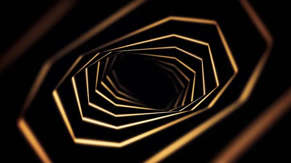 Absztrakt tevékenység forgatható arany alagút fekete háttér, zökkenőmentes hurok. Animáció. A végtelenségig fonó sárga nyolcszög absztrakt tölcsér. — Stock Fotó