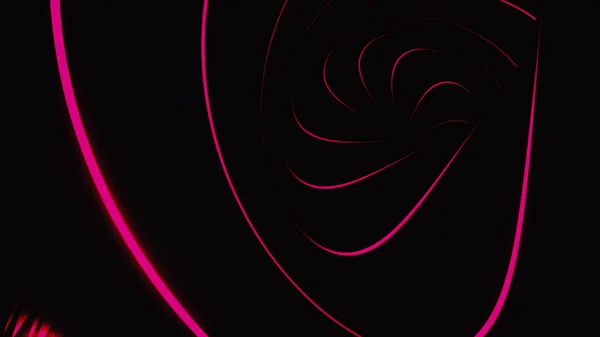 Abstraktní animace s tunelem, fluorescenční ultrafialové světlo, zářící neonové linie, pohybující se na černém pozadí. Animace. Barevné červené zářící čáry tvořící rotační tunel. — Stock fotografie