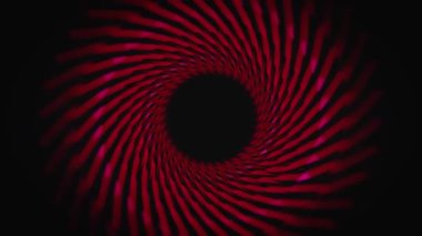 Siyah arka plan üzerinde kırmızı dönen hareketli tünel, kesintisiz döngü. Animasyon. Sonsuz dönen bir tünelin soyut renkli animasyonları.