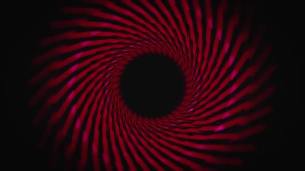 Túnel móvil giratorio rojo sobre fondo negro, lazo sin costuras. Animación. Animación colorida abstracta de un túnel girando sin fin . — Vídeo de stock